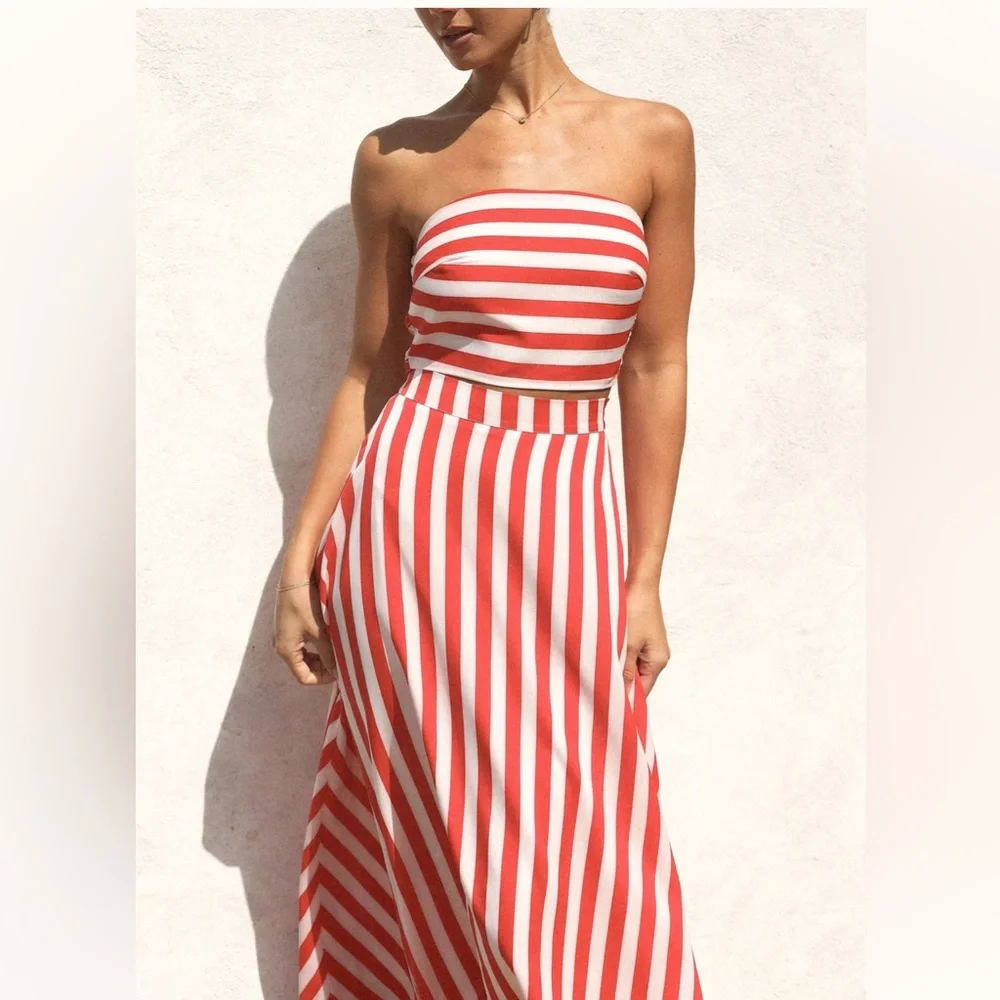 Petal and Pup Elijah Set - Red White Stripe Size M Two Piece Set - Picture 2 of 13
